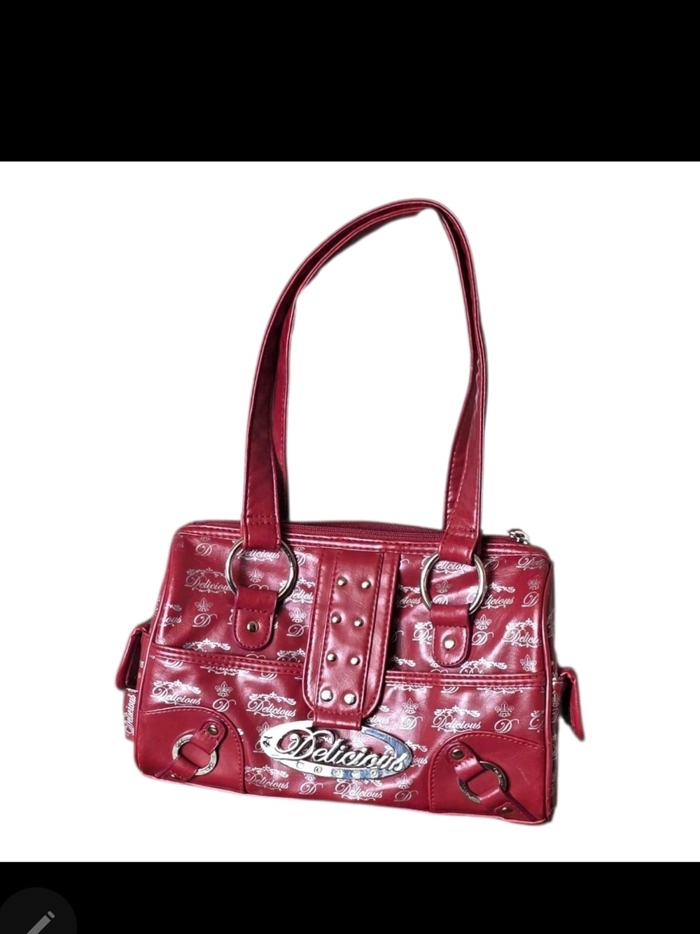 "Delicious" Red Logo Shoulder Bag, purse. Silver tone hardware. 2000s Vintage - Picture 2 of 13